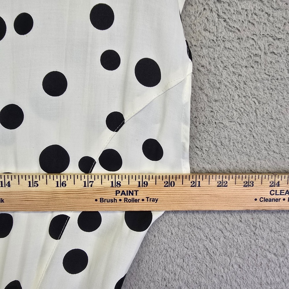 Vintage Dawn Joy Dress Womens 13 Fits M White Polka Dot 80s Retro Office Modest - Picture 3 of 16